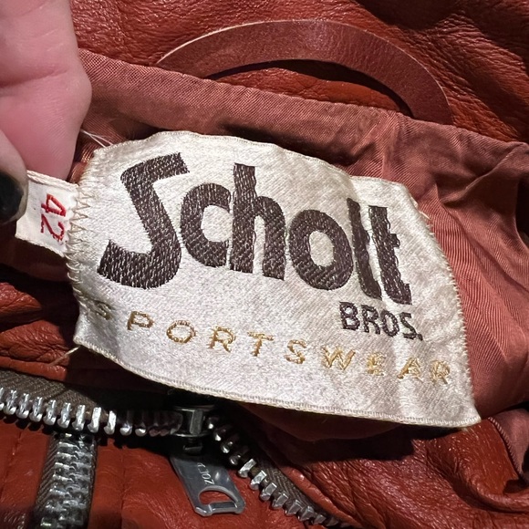 SCHOTT Bros. vintage Sportswear New York Rust Brown Leather Jacket Fall - Picture 3 of 7